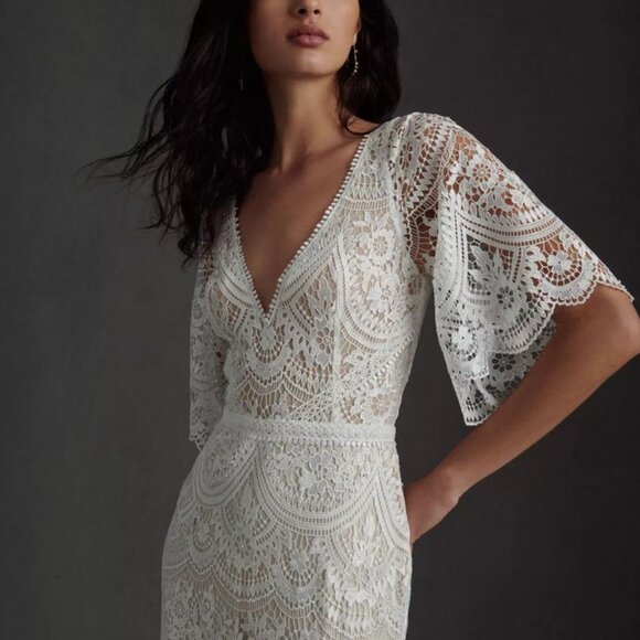 Anthropologie Rish Haleh Flutter Sleeve Lace Wedding Gown Size 6 NEW - Picture 3 of 12